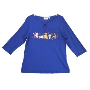 Quacker Factory Women's L Halloween Costume Dog Shirt Top Embroidered Rhinestone